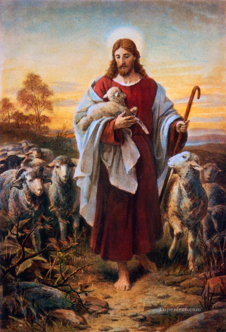 ベルンハルト・プロックホルスト 善良な羊飼い 宗教的キリスト教徒油絵